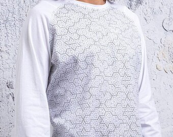 Long Sleeve T-shirt For Men, White Cotton Tee, Alternative Clothing, Men's Festival Clothing