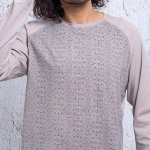 Shipibo Long Sleeve T-shirt For Men, Sacred Geometry Clothing, Tribal Shamanic Shirt