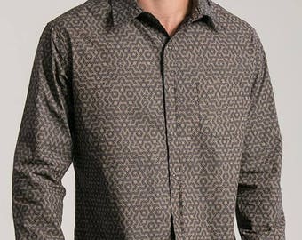 Flower Of Life Long Sleeve Mens Button Up Shirt Black Button Down Shirt Sacred Geometry Clothing For Men Christmas Gift