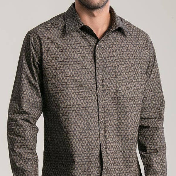 Flower Of Life Long Sleeve Mens Button Up Shirt Black Button Down Shirt Sacred Geometry Clothing For Men Christmas Gift