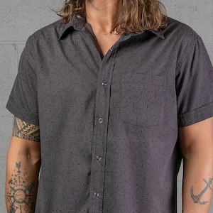 Unique Button Up Shirt For Men Grey Button Down Short Sleeve Printed Shirt- Psychedelic Wear Urban Style Summer Streetwear