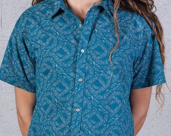 Turquoise button-up shirt muzieknoten all-over print korte mouwen button-down shirt heren cadeau