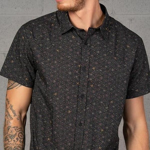 Urban Streetwear All Over Print Bee Hive Button Up Shirt, Mens Rave Wear, Geometric Black Shirt, Valentines Day Gift for Him