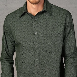 Atom Molecule Long Sleeve Button Up Shirt For Man, Urban Mens Clothing, Psychedelic Elegant Streetwear