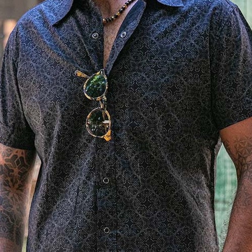 Black Cotton Button up Shirt for Men Short Sleeved Button Down - Etsy