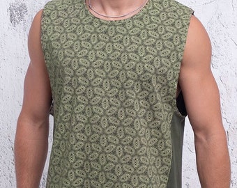 Camiseta sin mangas para hombre con estampado de geometría sagrada