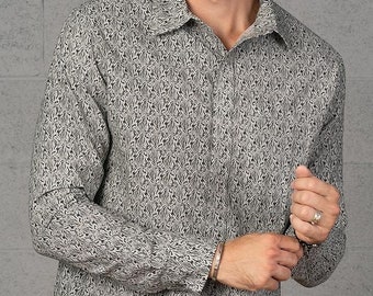 Long Sleeve Button Up Shirt, Men Button Down Shirt, Gift For Boyfriend, Grey Texture Shirt, Alternative New Age Urban Clothing