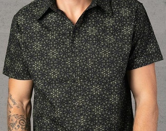 Unique Button Up Shirt For Men, Button Down Shirt, Marijuana Leaf Print, Short Sleeve Shirt, Mens Fashion, Unique Gift For Men