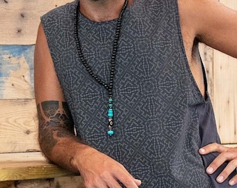Men Tank Top With Hexagon Print- Psychedelic Mens Tanktop Burning Man Festival Psy Trance Clothing
