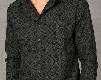 Urban Streetwear Button Up Shirts for Men, Rave Clothing, Black Button Down Shirt,  Psychedelic Gift for Him, Festival Outfit