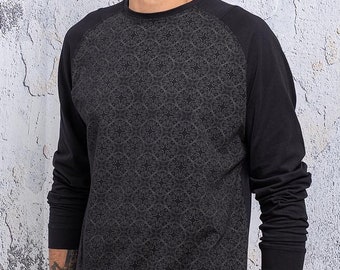 Texture Long Sleeve T shirt For Men, Black Long Sleeve, Psychedelic Clothing, Long Cotton Tee, Unique Gift For Him