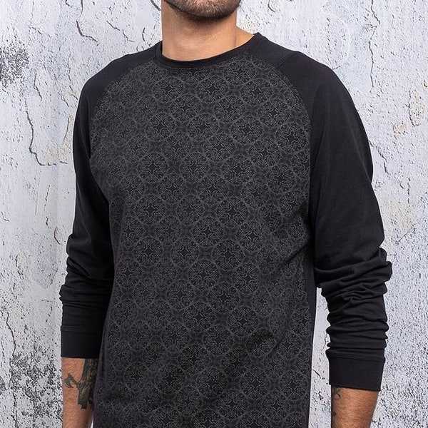Texture Long Sleeve T shirt For Men, Black Long Sleeve, Psychedelic Clothing, Long Cotton Tee, Unique Gift For Him