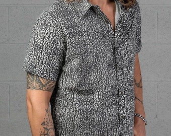 Mens Button Up Shirt Psychedelic All Over Print Short Sleeved Button Down Shirt Urban Streetwear