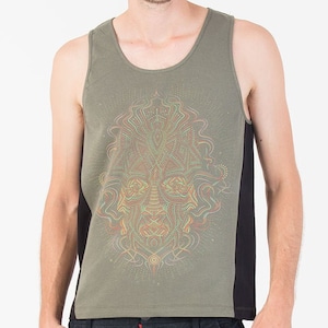 Herren Tank Top Psychedelisch Gedruckt Tanktop Yoga Tank In Schwarz und Grün Visionäre Kleidung Männer Festival Tragen
