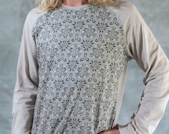 Textured Long Sleeve T shirt For Men, Festival Wear, Long Cotton Tee, Gift For Boyfriend
