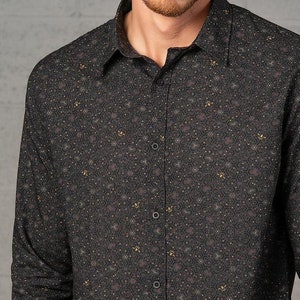 Black Long Sleeve Button Up Shirt, Aesthetic Clothing, Bee Gifts for Men, Designer Clothing, Streetwear Rave Shirt
