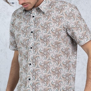 Trippy Button Down Oxford Shirt, Men Button Up Short Sleeve White  Shirt, Festival Fashion, Gift for Him