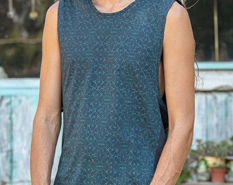 Camiseta sin mangas Shipibo para hombre - Geometría Sagrada - Ropa urbana - Moda de festivales - SOL Seed Of Life Clothing