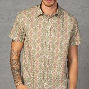 Shipibo Short Sleeve Men Button Up Shirt, Tribal Clothing, Ethnic Hawaiian Shirt, Urban Party Wear, Hippie Aesthetic Rave Clothes