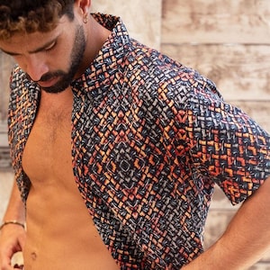 Button Up Trippy Shirt, Men Short Sleeve Hawaiian Button Down Shirt, Psychedelic Clothing, Cool Gift for Him