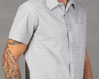 Atom Molecule Mens Button Up Shirt Psychedelic All Over Print Short Sleeve Button Down Shirt Unique Mens Clothing