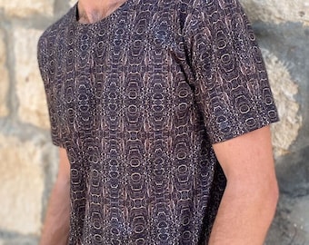 Psychedelic Brown T-shirt, Boho Urban Streetwear, Psy Trance Trippy Festival Clothing For Men