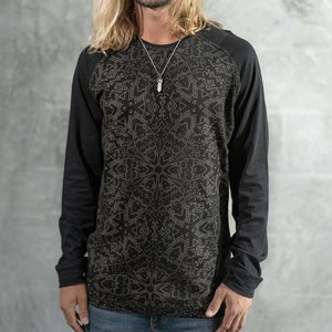 Mandala Long Sleeve Shirt For Men, Festival Clothing, Mens Long Sleeve Cotton T shirt
