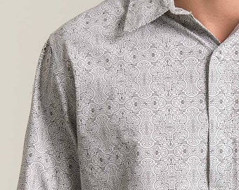 Long Sleeve Button Down White Shirt Men Clothing Long Sleeve Button Up Shirt Sacred Geometry Shipibo Full Print S-XXL