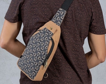 Unisex Sling Bag/ Vegan, Canvas Cross Body Bag, Small Sling Bag, Boho Tribal Psychedelic Festival Bags