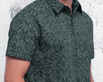 Overhemd met all-over print button-up korte mouw button-down heren alternatieve kleding urban streetwear