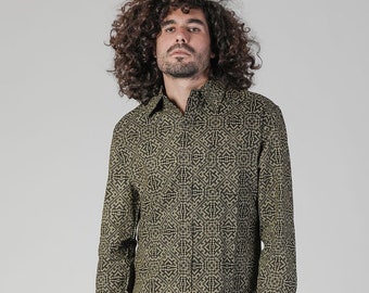 Mens Long Sleeve Button Shirt, Mens Button Up Shirt, Black Button Down Shirt, Psy Alternative New Age Man Clothing Gift For Husband