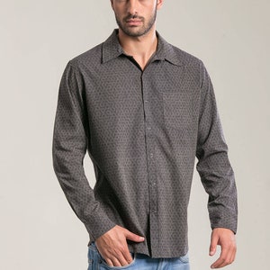 Long Sleeve Grey Button Down Shirt For Men, Button Up Shirt, Sacred Geometry, Flower Of Life Shirt, Mens Fashion, Gift For Him