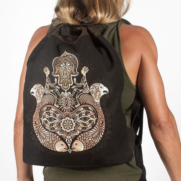 Psychedelic Drawstring Backpack Psy Trance Rave Bag Festival Backpack Sack Bag Burning Man Festival Drawstring Bag Large