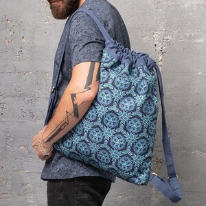 Printed Canvas Drawstring Bag, Geometric Bag, Sack Bag, Burning Man, Festival Bag, Psychedelic, Rucksack, Rave Backpack