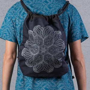 Psychedelic Drawstring Backpack, Sack Bag, Burning Man Festival Bag, Rucksack Vegan, Rave Backpack