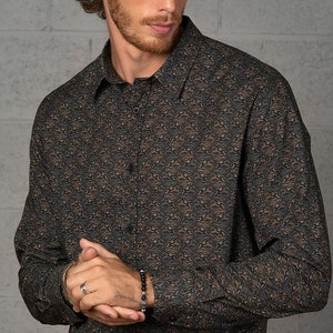 Long Sleeve Button Down Men&#39;s Shirt, Bohemian Clothing, Festival Shirt, Rave Clothes, Birthday Gifts for Guy Friend