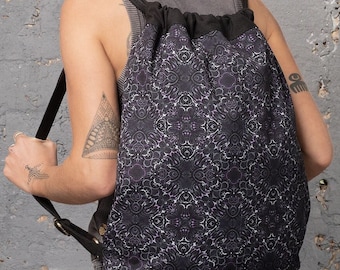 Bolsa psicodélica, mochila com cordão, bolsa para festival, bolsa com estampa de chave, mochila, bolsa de lona com cordão