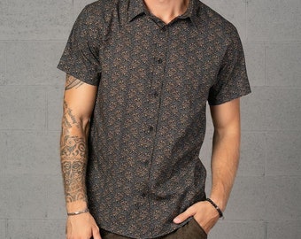 Short Sleeve Button Down Shirt, Alternative Clothing, Boho Men's Shirt, Bohemian Rave Outfit, Urban Party Wear & Festival Clothes