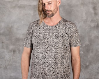 Camiseta Psicodélica Masculina para Festival, Estampa Total, Arte Visionária Fractal, Burning Man