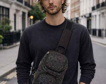 Canvas Crossbody Bag For Men and Women, Cross Body Bag, Small Crossbody Bag, Sacred Geometry, Shoulder Bag, Festival Gear
