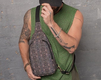 Crossbody Sling Bag for Men and Women, Brown Canvas Bag, Festival Shoulder Bag
