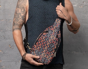 Unisex Crossbody Sling Bag, Psychedelic Festival Bag, Canvas Shoulder Bag
