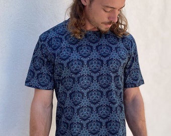 Trippy T shirt, Psychedelic Shirt, Geometric T-shirt, Festival Shirt, Burning Man, Mens Tshirt, Blue Printed Tee