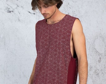 Mens Sacred Geometry Tank Top In Red, Screen Print, Cotton Tank, Yoga Tank Top, Visionary, Spiritual Clothing