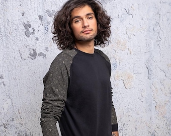 Bee Hive Long Sleeve T shirt For Men, Festival Clothing, Mens Black Long Sleeve Shirt, Cotton Tee