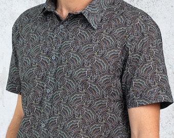 Psychedelic Button Up Shirt, Men Button Down Short Sleeve Hawaiian Shirt, Trippy Festival Clothing, Cool Gift for Him