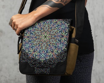 Sacred Geometry Cross Body Bag, Side Bag, Screen Printed, Shoulder Bag, Mens Crossbody Bag, Womens Crossbody Bag