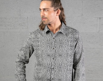 Cotton Long Sleeve Button Down Shirt For Man Grey Button Up Collar Shirt Mens Urban Streetwear Fashion Gift For Him