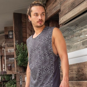 Tribal Tank Top für Männer in grau, Anahata Mandala, Hippie Kleidung, Festival Kleidung, Burning Man, Yoga Kleidung, Heilige Geometrie