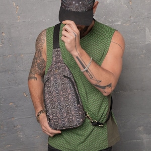 Crossbody Sling Bag for Men and Women, Brown Canvas Bag, Festival Shoulder Bag